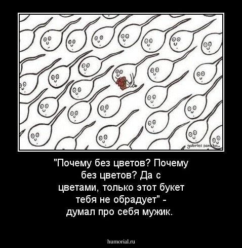 "Почему без цветов? Почему без цветов? Да с цветами, только этот букет тебя не обрадует" - думал про себя мужик.
