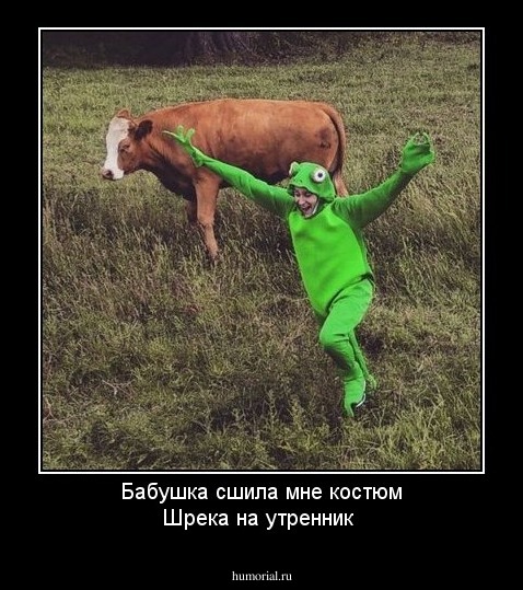 Бабушка сшила мне костюм Шрека на утренник 