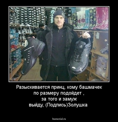 Разыскивается принц, кому башмачек по размеру подойдет , за того и замуж выйду,
(Подпись)Золушка