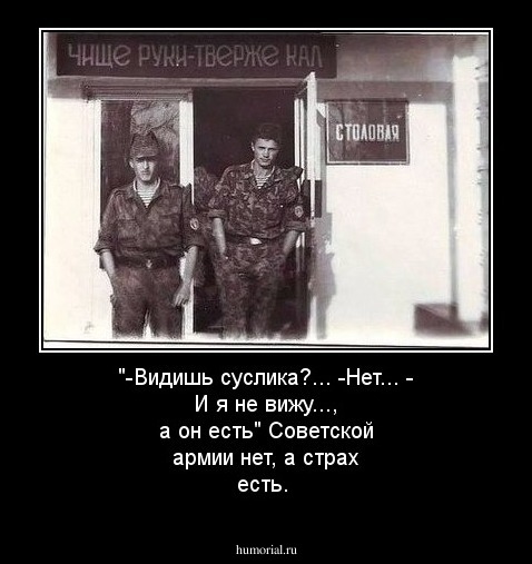 "-Видишь суслика?... -Нет... - И я не вижу..., а он есть"
Советской армии нет, а страх есть.