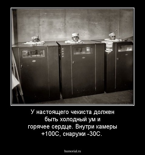 У настоящего чекиста должен быть холодный ум и горячее сердце. Внутри камеры +100C, снаружи -30С.  