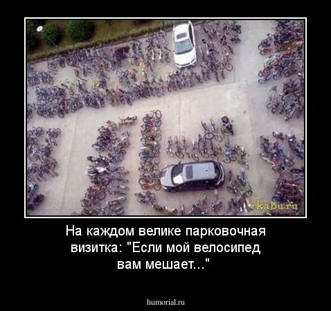 На каждом велике парковочная визитка: "Если мой велосипед вам мешает..."