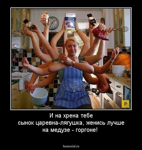 И на хрена тебе сынок царевна-лягушка, женись лучше на медузе - горгоне!