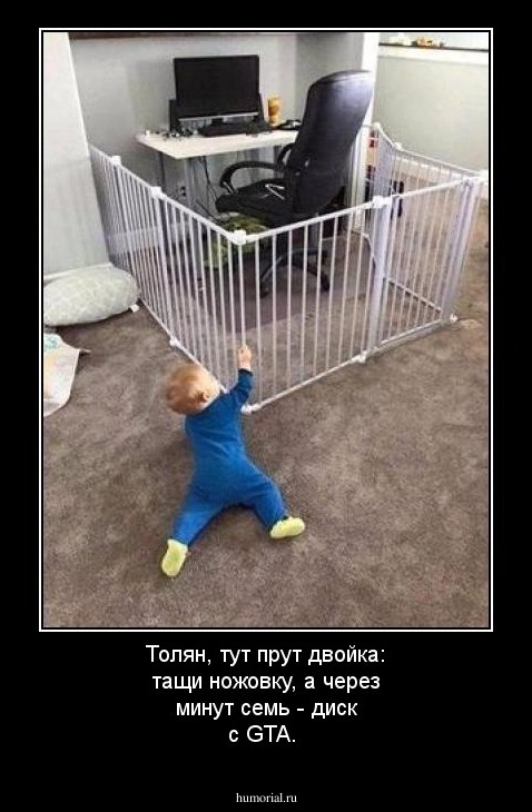 Толян, тут прут двойка: тащи ножовку, а через минут семь - диск с GTA.