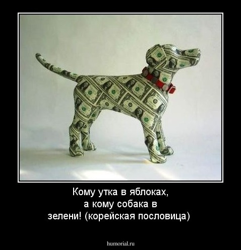 Кому утка в яблоках, а кому собака в зелени! (корейская пословица)