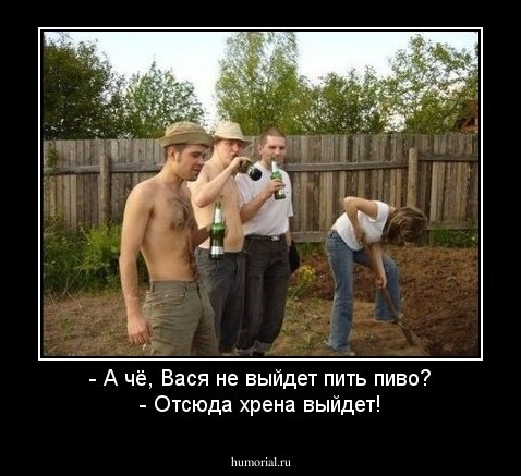 - А чё, Вася не выйдет пить пиво?
- Отсюда хрена выйдет!