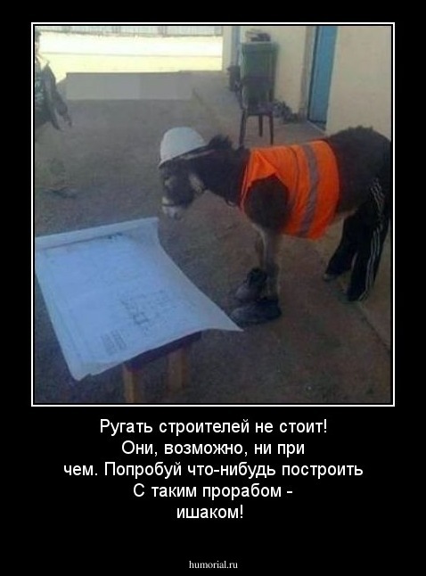 Ругать строителей не стоит!
Они, возможно, ни при чем.
Попробуй что-нибудь построить
С таким прорабом - ишаком!