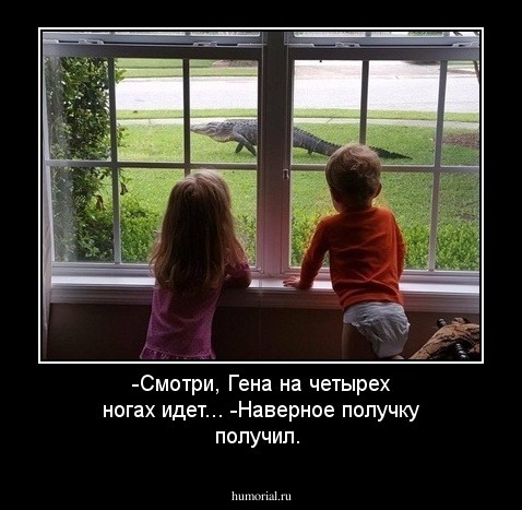 -Смотри, Гена на четырех ногах идет...
-Наверное получку получил.
