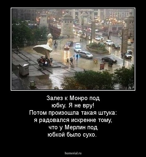 Залез к Монро под юбку. Я не вру! Потом произошла такая штука: я радовался искренне тому, что у Мерлин под юбкой было сухо.