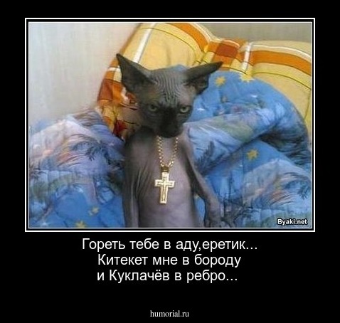 Гореть тебе в аду,еретик... Китекет мне в бороду и Куклачёв в ребро...