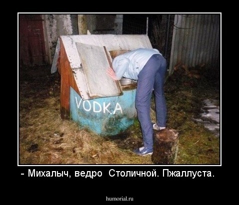 - Михалыч, ведро  Столичной. Пжаллуста. 