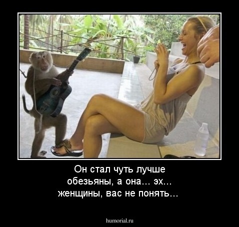 Он стал чуть лучше обезьяны, а она... эх... женщины, вас не понять...
