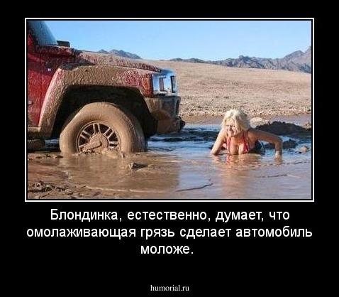 Блондинка, естественно, думает, что омолаживающая грязь сделает автомобиль моложе.
