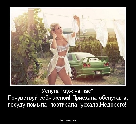 Услуга "муж на  час". Почувствуй себя женой!  Приехала,обслужила, посуду  помыла, постирала,  уехала.Недорого!