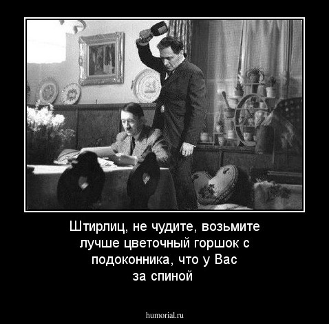 Штирлиц, не чудите,  возьмите лучше  цветочный горшок с подоконника, что  у Вас за  спиной