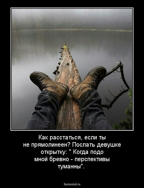 Как расстаться, если ты не прямолинеен? Послать девушке открытку: " Когда подо мной бревно - перспективы туманны".