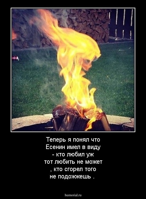 Теперь я понял что Есенин имел в виду - кто любил уж тот любить не может , кто сгорел того не подожжешь . 