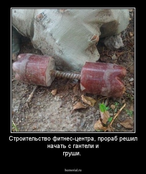 Строительство фитнес-центра, прораб решил начать с гантели и груши.