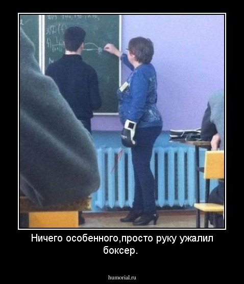 Ничего особенного,просто руку ужалил боксер.