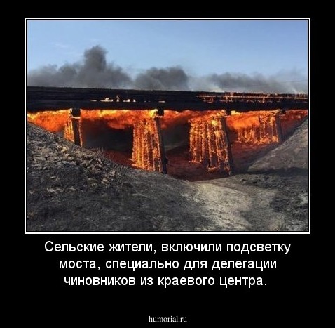 Сельские жители, включили подсветку моста, специально для делегации чиновников из краевого центра.
