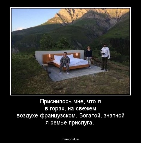 Приснилось мне, что я в горах, на свежем воздухе французском. Богатой, знатной я семье прислуга.