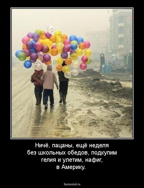 Ничё, пацаны, ещё неделя без школьных обедов, подкупим гелия и улетим, нафиг, в Америку.