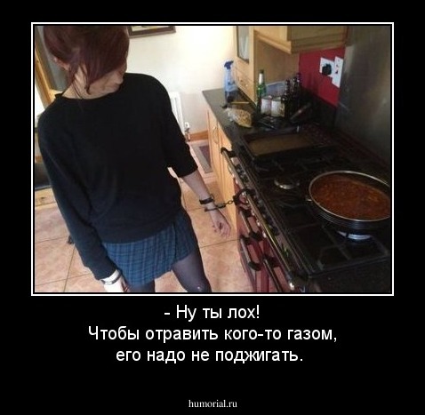 - Ну ты лох! Чтобы отравить кого-то газом, его надо не поджигать.