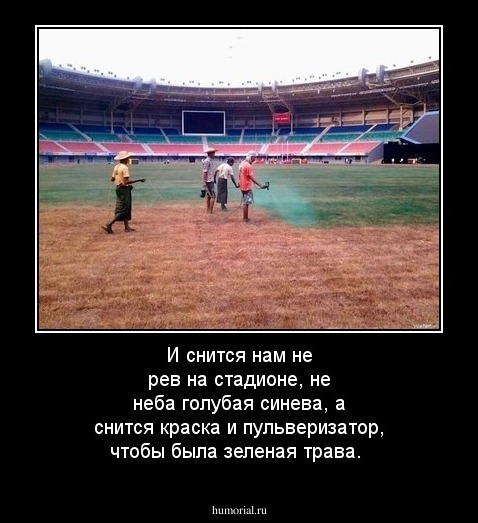 И снится нам не рев на стадионе, не неба голубая синева, а снится краска и пульверизатор, чтобы была зеленая трава.
