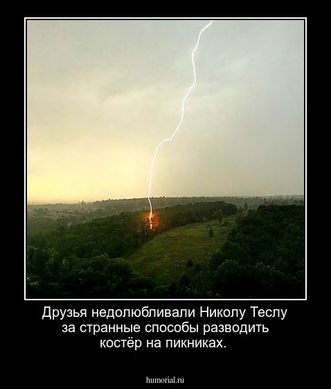 Друзья недолюбливали Николу Теслу за странные способы разводить костёр на пикниках.