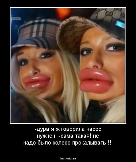 -дура!я ж говорила насос нужнен!
-сама такая! не надо было колесо прокалывать!!!