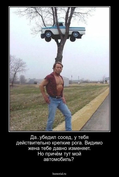 Да..убедил сосед,  у тебя действительно крепкие рога. Видимо жена  тебе  давно изменяет. Но причём тут  мой автомобиль? 