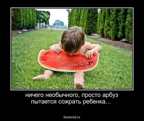 ничего необычного, просто арбуз пытается сожрать ребенка...