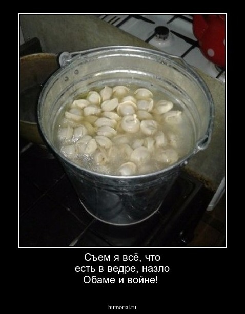 Съем я всё, что есть в ведре,
назло Обаме и войне!