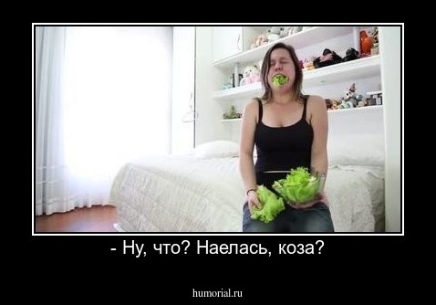- Ну, что? Наелась, коза? Бабочкой не станешь - останешься гусеницей.