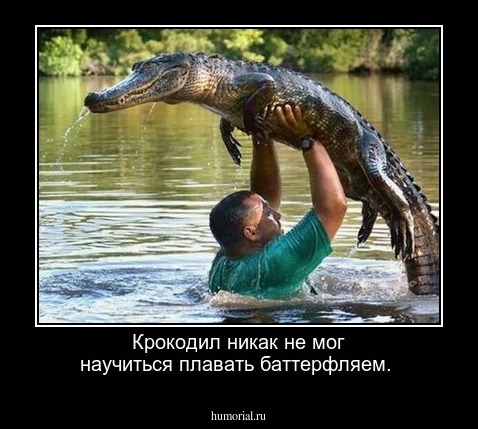 Крокодил никак не мог научиться плавать баттерфляем.