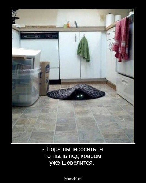 - Пора пылесосить, а то пыль под ковром уже шевелится.