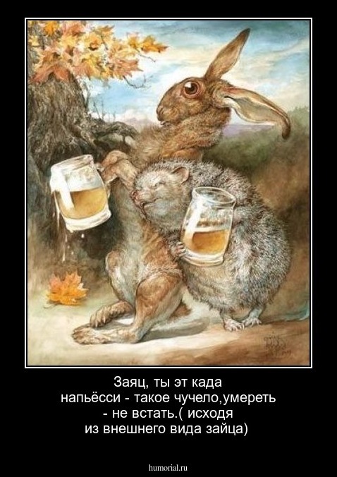 Заяц, ты эт када напьёсси - такое чучело,умереть - не встать.( исходя из внешнего вида зайца)