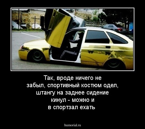 Так, вроде ничего не забыл, спортивный костюм одел, штангу на заднее сидение кинул - можно и в спортзал ехать
