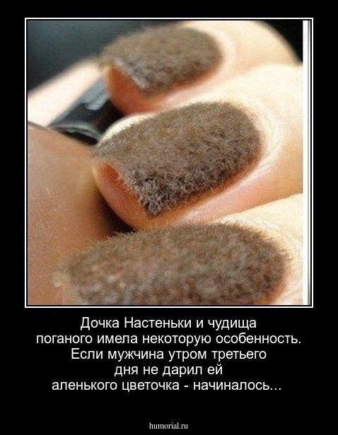Дочка Настеньки и чудища поганого имела некоторую особенность. Если мужчина утром третьего дня не дарил ей аленького цветочка -
 начиналось...