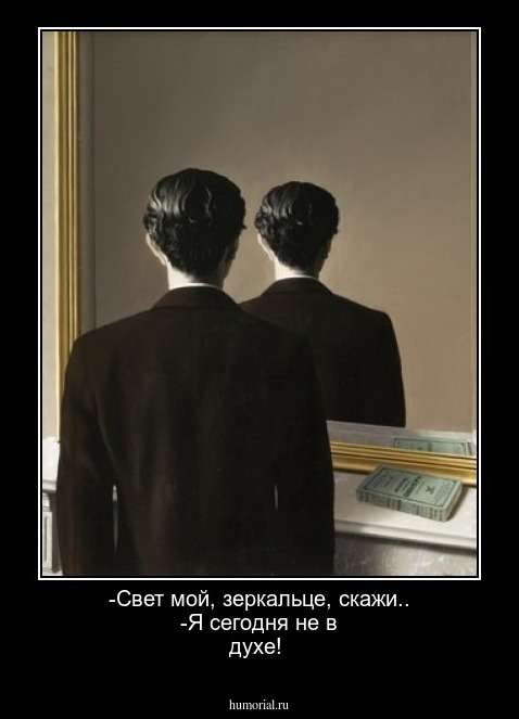  -Свет мой, зеркальце, скажи..
 -Я сегодня не в духе!