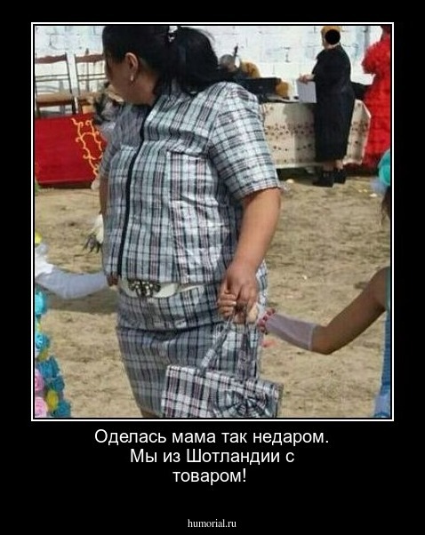 Оделась мама так недаром.
Мы из Шотландии с товаром!