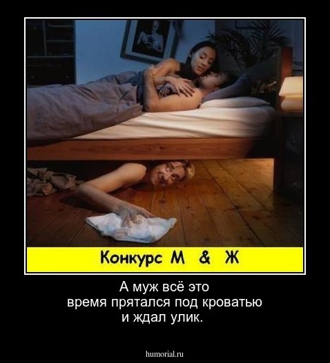А муж всё это время прятался под кроватью и ждал улик.