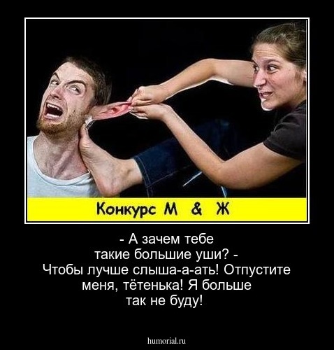 - А зачем тебе такие большие уши?
- Чтобы лучше слыша-а-ать! Отпустите меня, тётенька! Я больше так не буду!