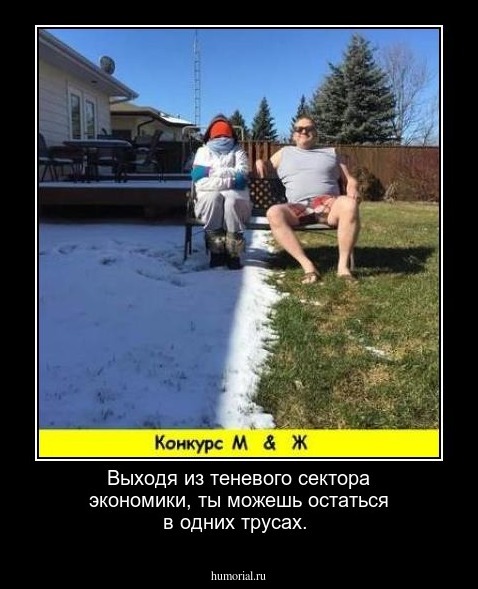 Выходя из теневого сектора экономики, ты  можешь остаться в одних трусах.