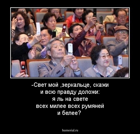 -Свет мой ,зеркальце, скажи и всю правду доложи: я ль на свете всех милее всех румяней и белее?
