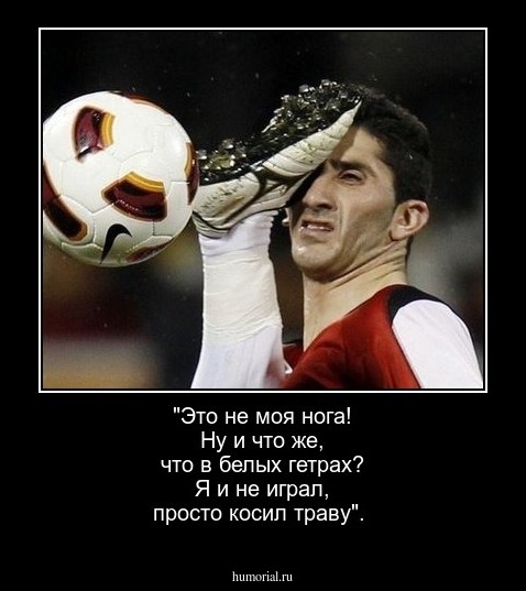  "Это не моя нога! Ну и что же, что в белых гетрах? Я и не играл, просто косил траву".