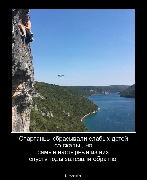 Спартанцы сбрасывали слабых детей со скалы , но самые настырные из них  спустя годы  залезали обратно  