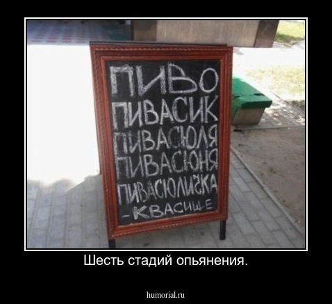 Шесть стадий опьянения.