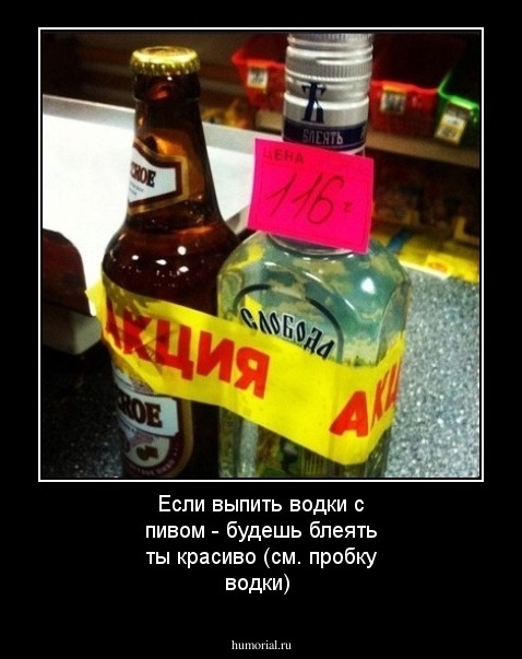 Если выпить водки с пивом - будешь блеять ты красиво (см. пробку водки)