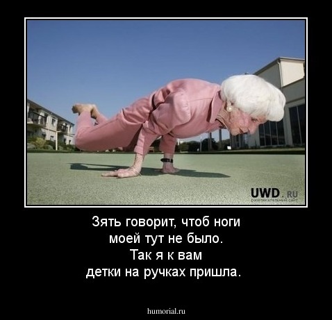 Зять говорит, чтоб ноги моей тут не было. Так я к вам детки на ручках пришла.